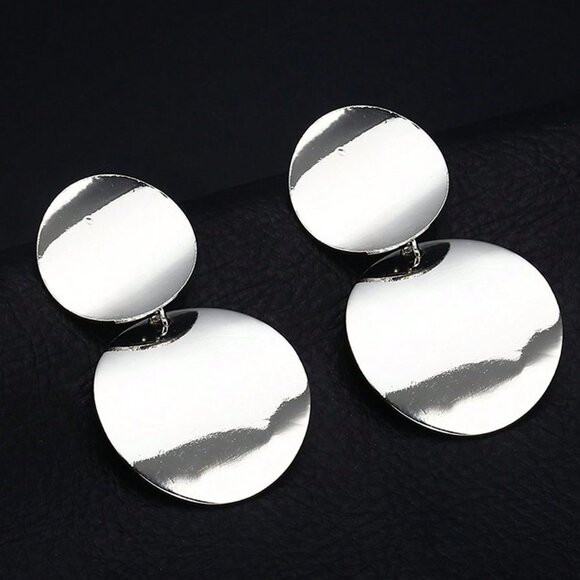 Dangle Earrings, Stainless Steel Round Minimalist Trendy Drop Earrings - Picture 7 of 10